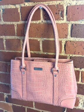 Pink Liz Claiborne Croc-Embossed Shoulder Bag